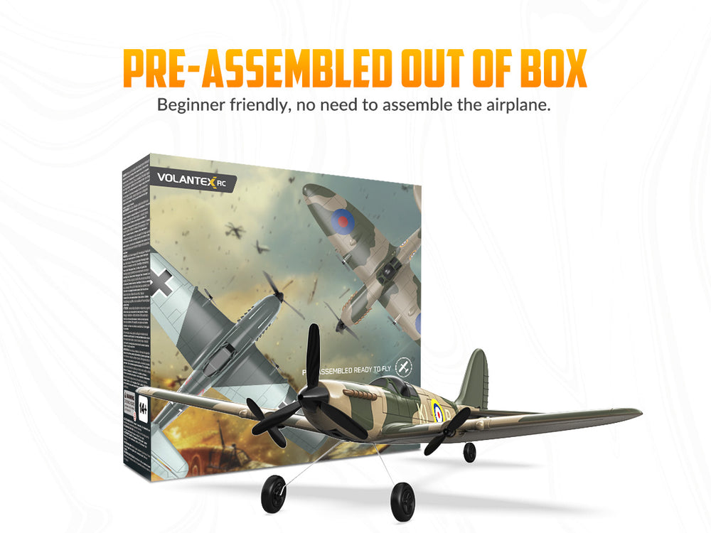 VOLANTEXRC 76205 Spitfire RC Plane RTF - 400mm 3CH Warbird de la Seconde Guerre mondiale avec stabilisateur gyroscopique XPilot