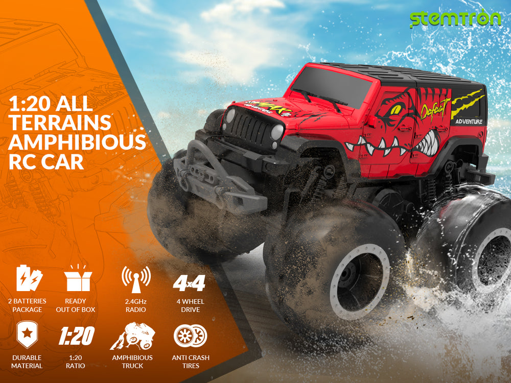 STEMTRON Amphibious RC Car: 1:20 4WD Waterproof Stunt Truck
