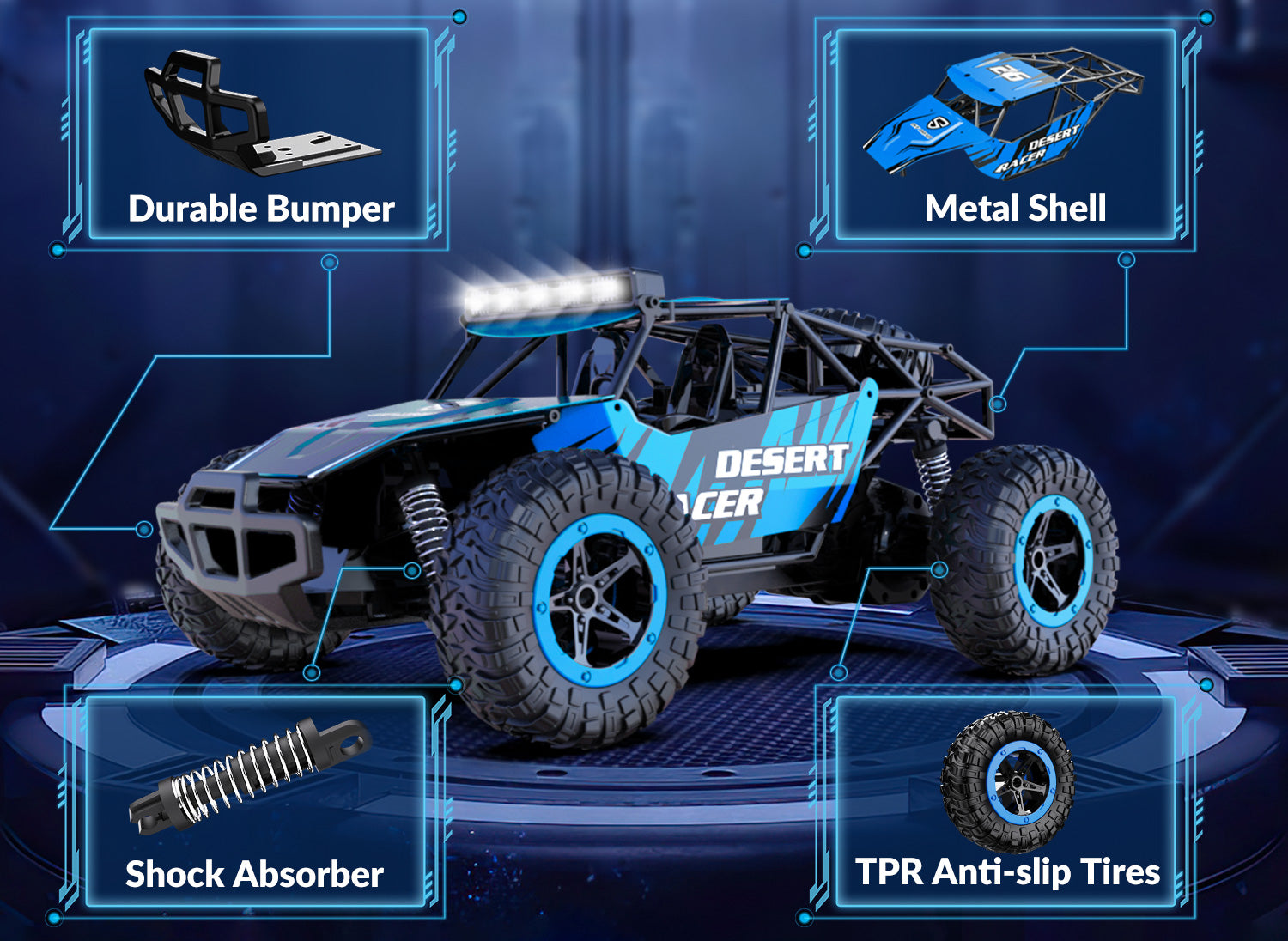 Racent 1:16 Scale All-Terrain Remote Control Rock Crawler Desert Racer (blue)-EXHOBBY LIMITED.