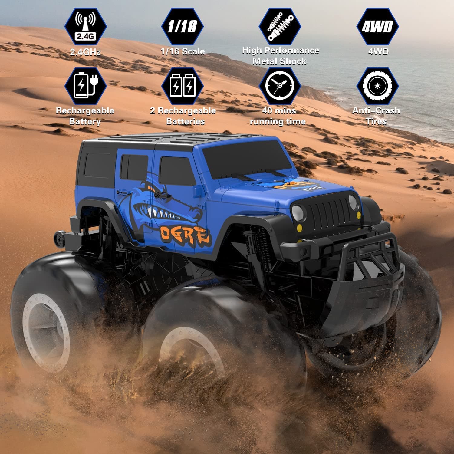 Amphibious Remote Control Car All Terrain Off-Road Waterproof RC Monster Truck for Kids - EXHOBBY