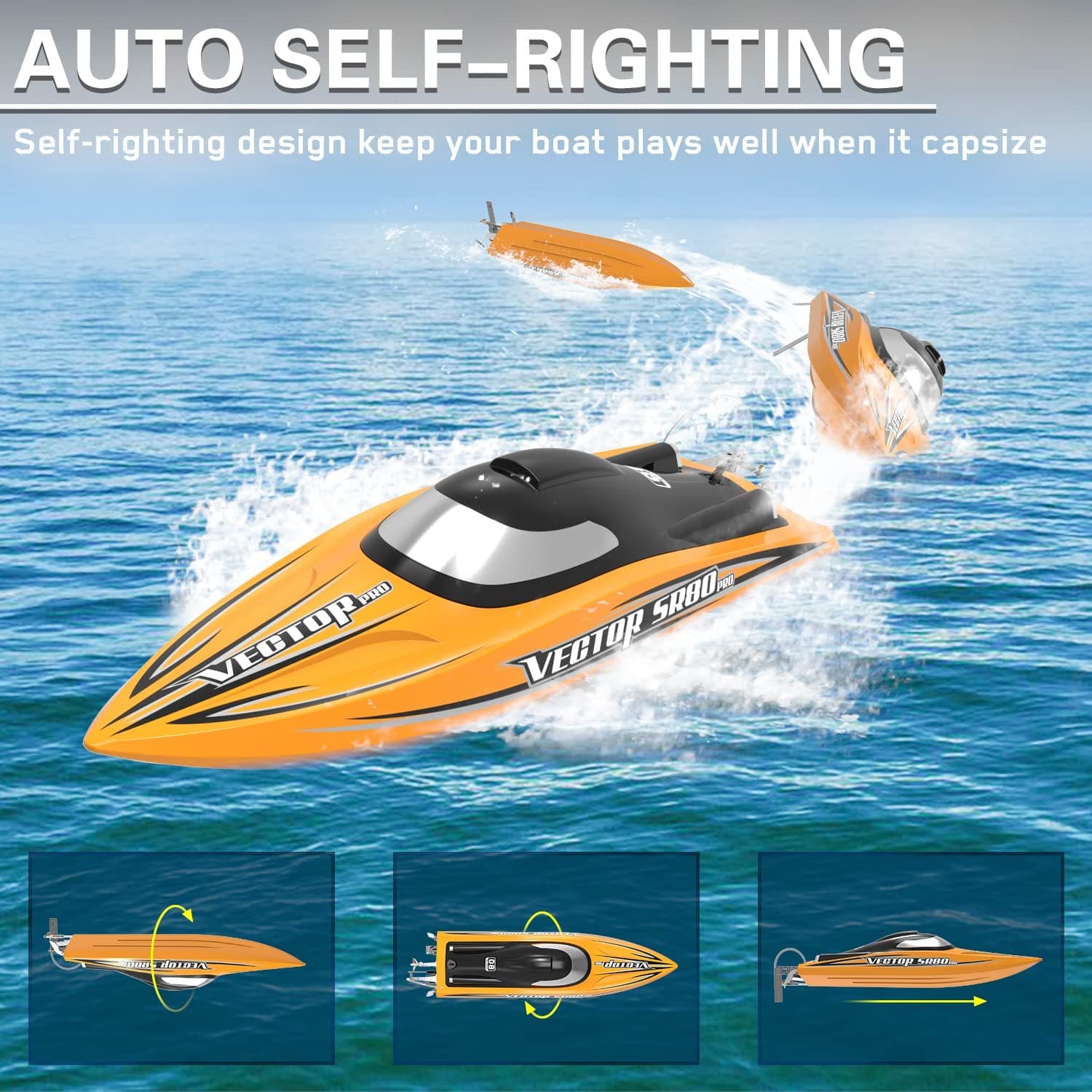 Vector SR80 Pro 50mph Super High Speed Boat with Auto Roll Back Function and All Metal Hardwares (798-4P) RTR - EXHOBBY