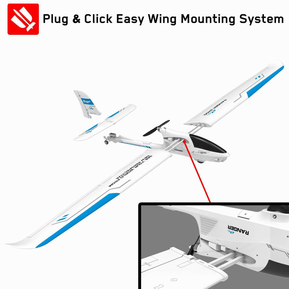 VOLANTEXRC Ranger 2400 5 Channel FPV Airplane with 2.4 Meter Wingspan and Multiple Camera Mounting Platform (757-9) PNP.