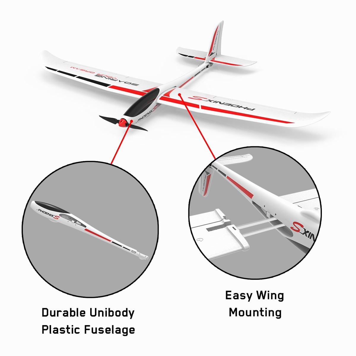 PhoenixS 4 Channel Glider with 1600MM Wingspan and Streamline ABS Plastic Fuselage and (742-7) PNP.