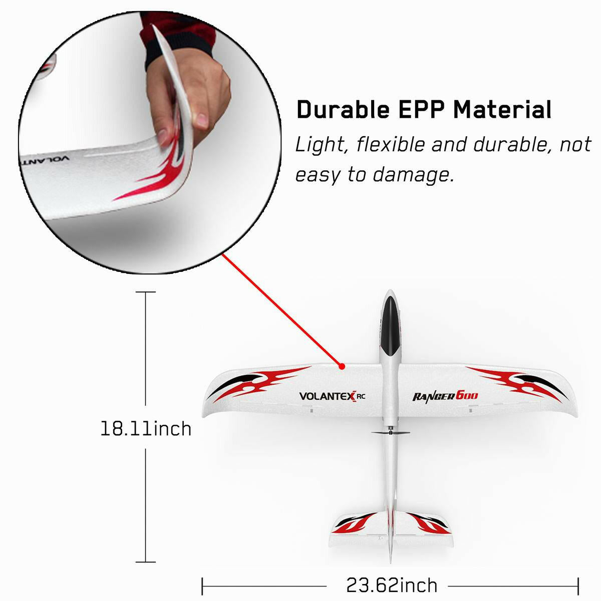 VOLANTEXRC Ranger600 RC Glider w- Xpilot Stabilizer and One Key U-turn for Kids (761-2) RTF.