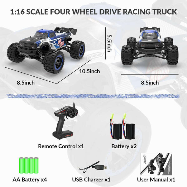 RACENT 1:16 Scale SandStorm 30MPH High Speed 4WD 2.4 GHz RC Monster Truck(785-6).