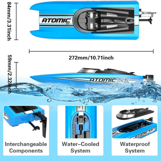 VOLANTEXRC Atomic XS Remote Control Boat with 2 Batteries & Reverse Function (795-5 Blue).