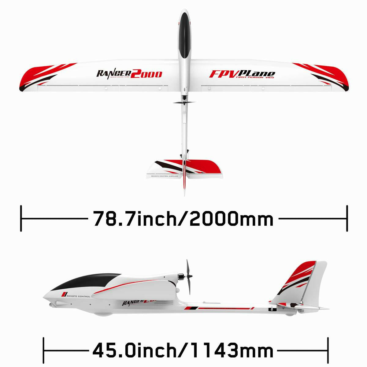 VOLANTEXRC Ranger 2000 5 Channel FPV Airplane with 2 Meter Wingspan and Unibody Plastic Fuselage (757-8) PNP.