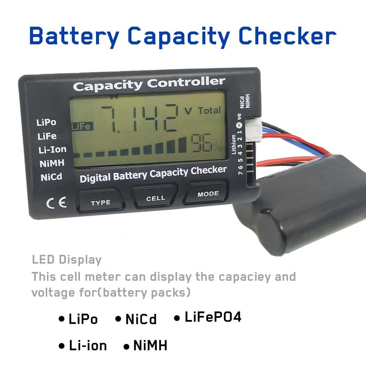 Capacity Controller CELLMeter-7 Digital Battery Capacity Checker Battery Balancer Tester LCD for LiPo-Life-Li-ion-NiCd-NiMH - EXHOBBY