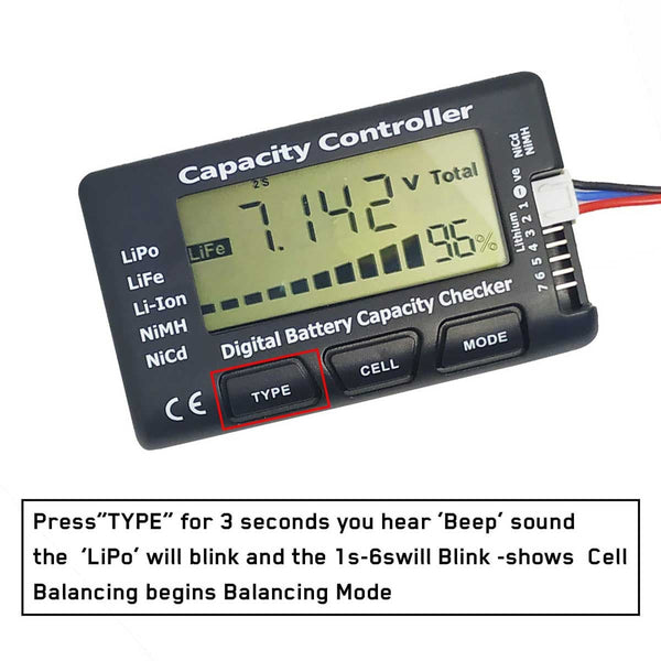 Capacity Controller CELLMeter-7 Digital Battery Capacity Checker Battery Balancer Tester LCD for LiPo-Life-Li-ion-NiCd-NiMH - EXHOBBY