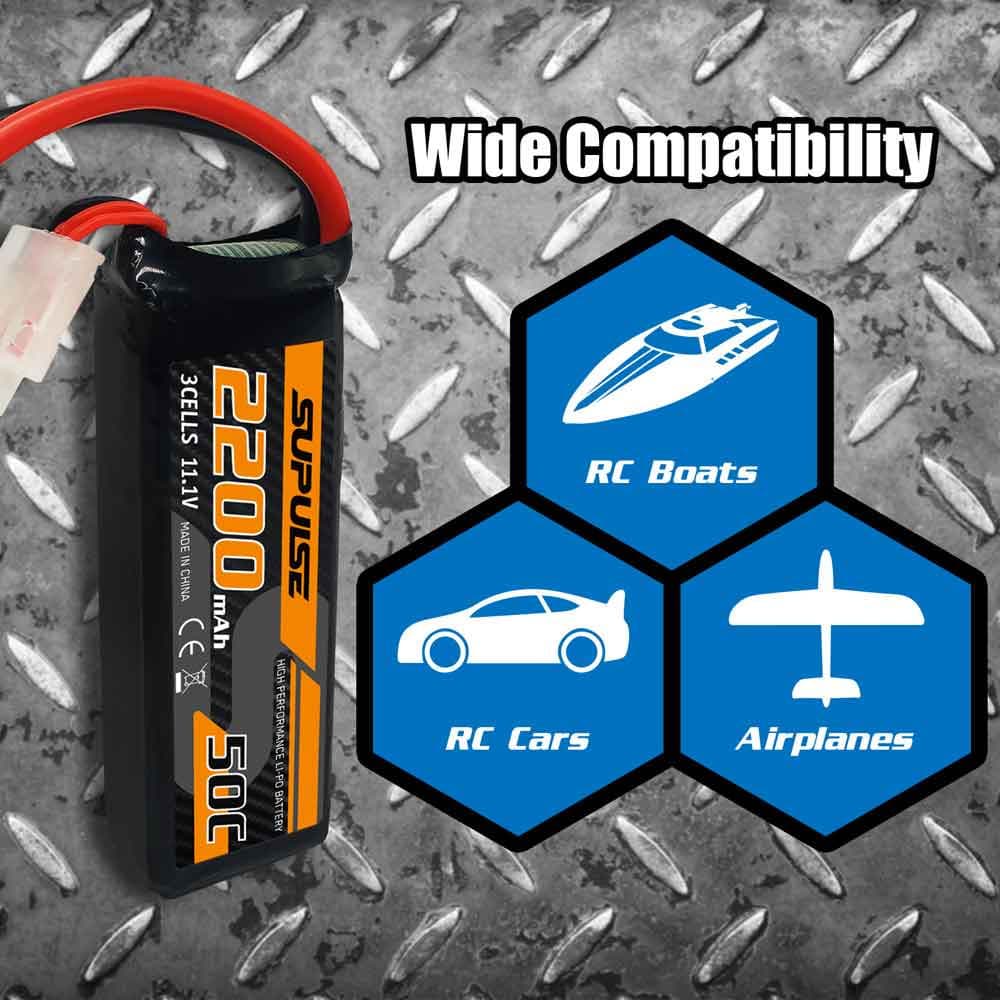 SUPULSE 2pcs 11.1V 3S 2200mAh 50C Lipo Battery with XT60 Plug - EXHOBBY